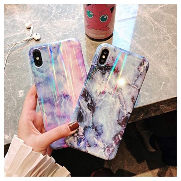 iPhone XR Case - Holographic Marble Case with Iridescent PopSocket - Picture 2 of 11